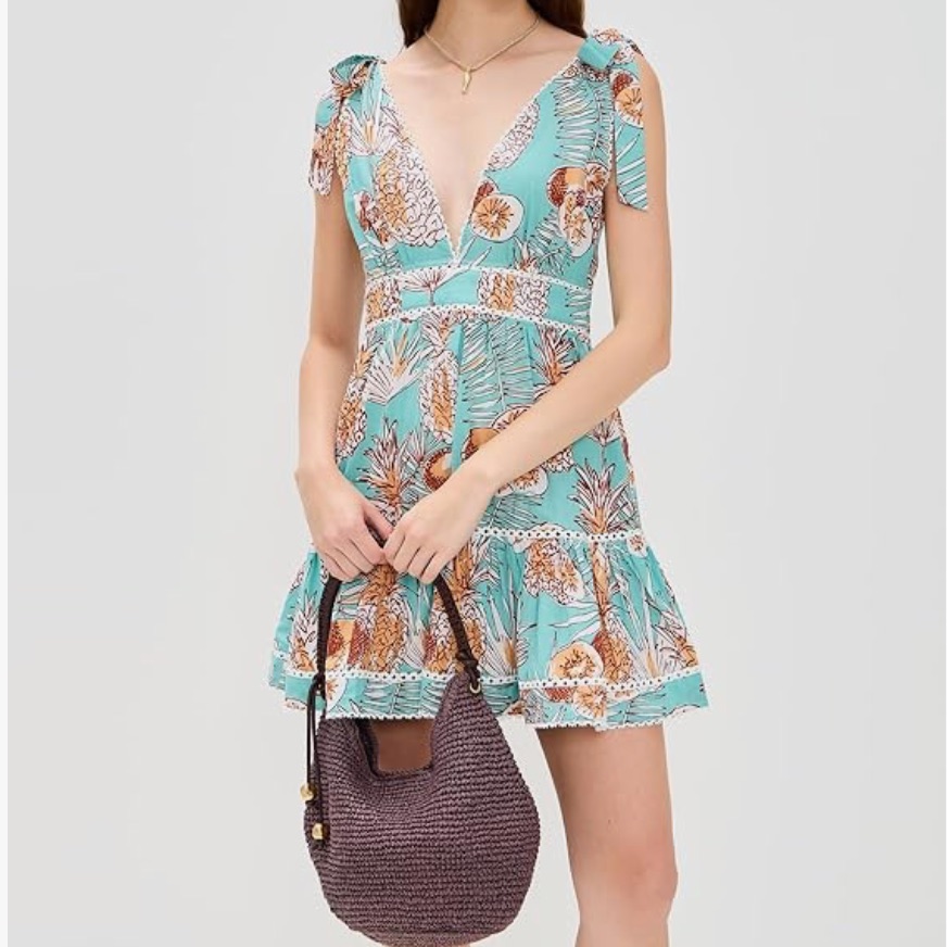 Nwt Poupette St Barth Cara Boho Vacation Mini Dress In Tropical Teal Mint